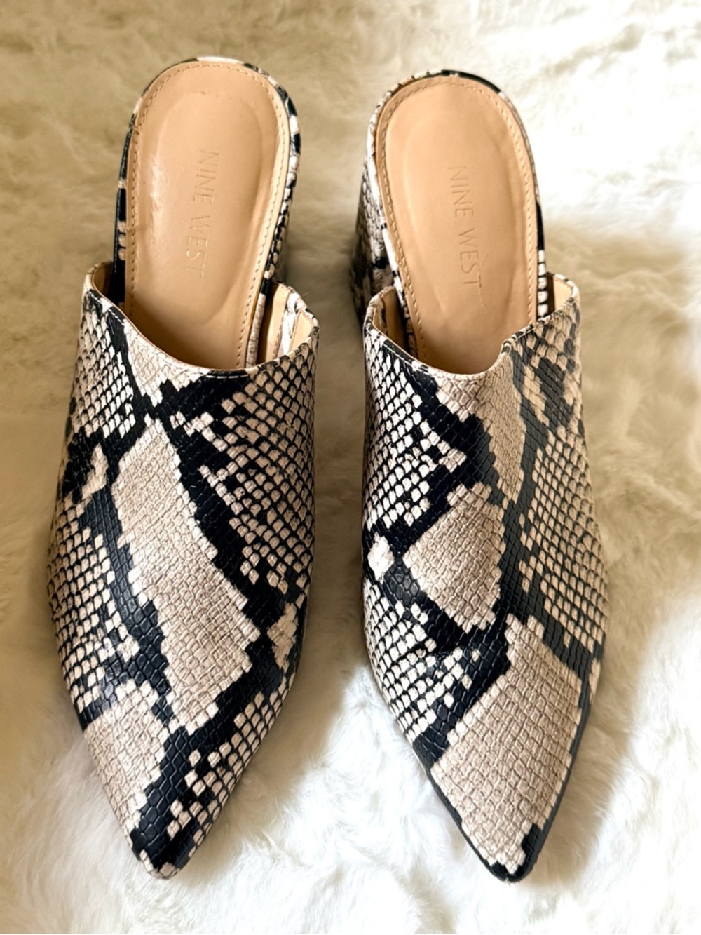 Nine West Snake Print Animal Print Slip On mules Heels - Size 9